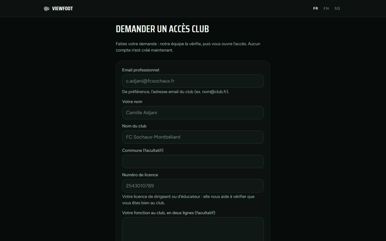 Écran : Demander un accès